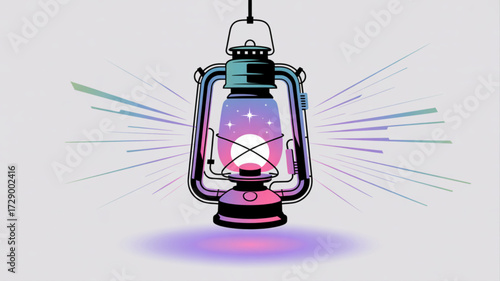 Vintage lantern vector illustration with light effect and stars for decoration and design needs