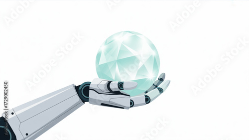 Robot hand holding crystal ball artificial intelligence technology futuristic innovation concept