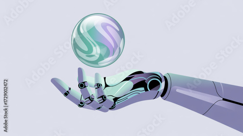 Robot hand holding crystal ball vector illustration ai technology futuristic design concept graphic resource