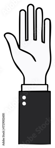 Illustration of an open hand raised with fingers extended from a suit cuff