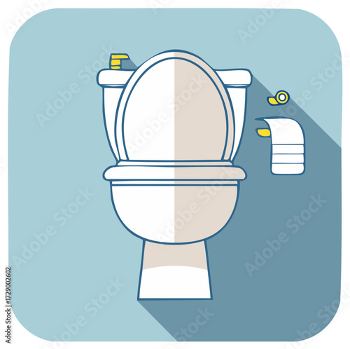 Toilet with Toilet Paper Holder Illustration on Light Blue Background