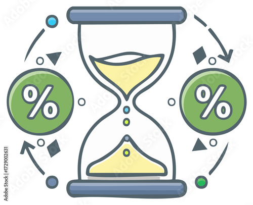 Hourglass with Percent Sign Symbolizing Business Finance and Time Management