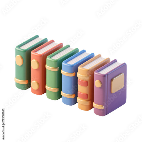 A row of blank colorful books icon stack 3D Render Icon Illustration Cute Cartoon Style