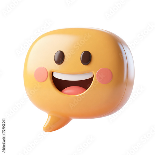 Speech Bubble with Smiling Emoji Face 3D Render Icon Illustration Cute Cartoon Style Design Object