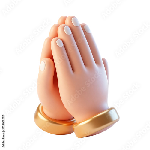 Gold Wrist Praying Hands Gesture 3D Render Icon Illustration Cute Cartoon Style Religious Faith Symbol Digital Art Object
