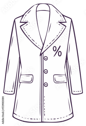 Outline of a winter coat with pockets and buttons and percent sign for sale promotion