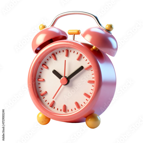 Pink Alarm Clock 3D Render Icon Illustration Cute Cartoon Style Time Management Reminder Object