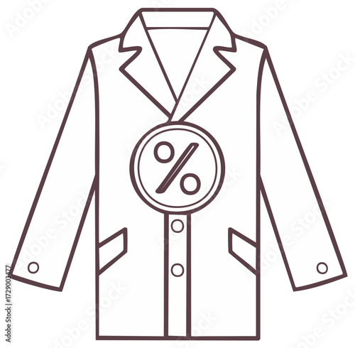 Outline drawing of a suit with a percentage symbol on the lapel representing a sale or discount offer.