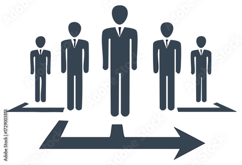 Hierarchy and Delegation: People Silhouettes with Arrows Showing Levels of Leadership