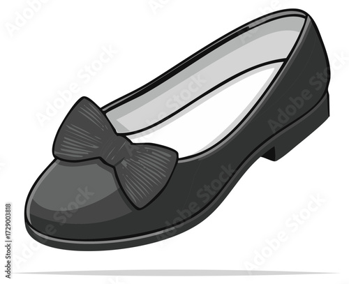 Formal ballerina shoe with ribbon bow, black color elegant footwear fashion for women.
