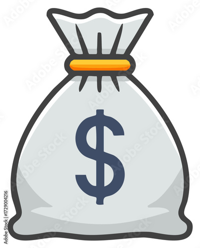 Cartoon Money Sack with Dollar Sign, Finance and Wealth Concept Illustration