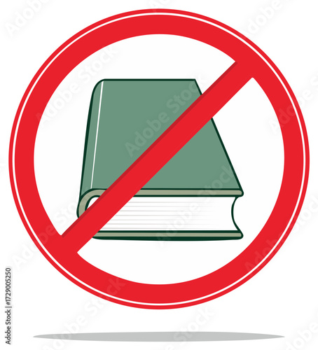 Illustration depicting a book crossed out, symbolizing forbidden knowledge or a ban on reading or books. The red circular icon is a symbol of prohibition.