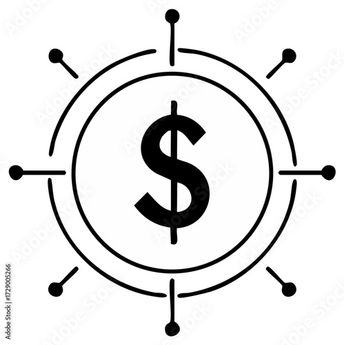 Dollar Symbol Encapsulated within Geometric Orbitals Network Depicting Financial Connectivity