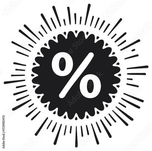 Discount Offer Icon with Percentage Symbol in Trendy Hand Drawn Style