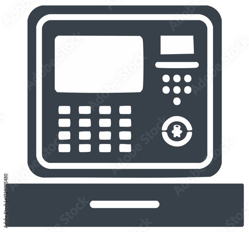 Minimalist illustration of an automated teller machine or cash machine showing its parts