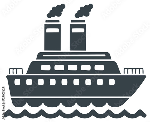 Silhouette of Steamboat on Water - Vessel with Smoke Stacks Icon