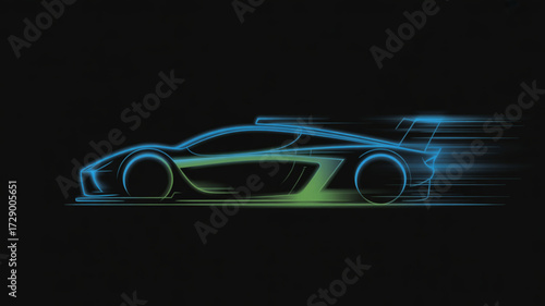 Neon glowing race car silhouette vector illustration for automotive design and speed related concepts