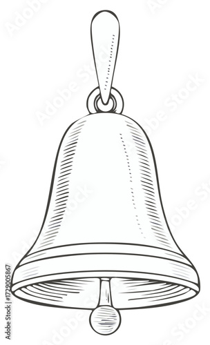Hand drawn illustration of a bell. Decorative engraving style, vector graphics