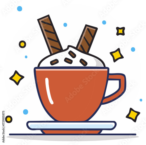 Cozy Mug of Hot Chocolate with Whipped Cream and Wafer Sticks Illustration