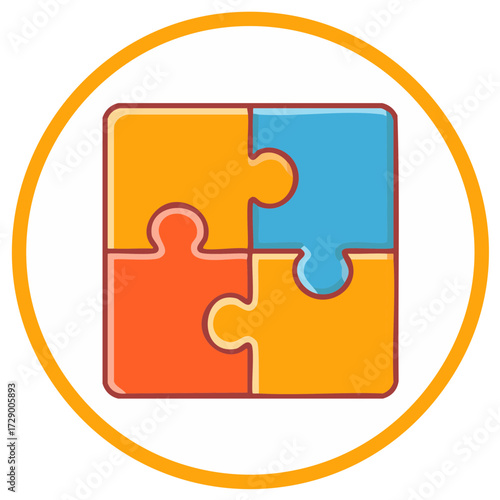 Colorful Cartoon Jigsaw Puzzle Icon Symbolizing Teamwork and Problem Solving