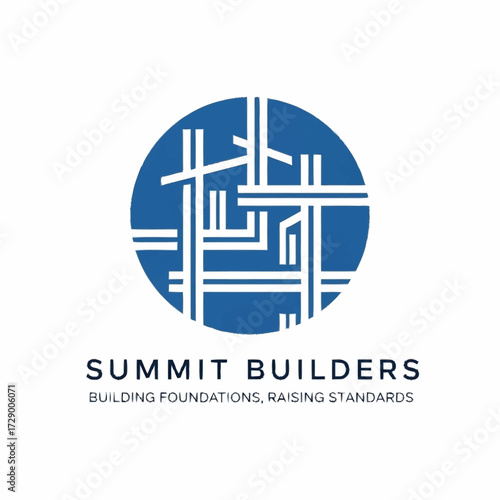 The corporate logo for Summit Builders, featuring a blue circular icon with an abstract architectural frame and the company's tagline below.