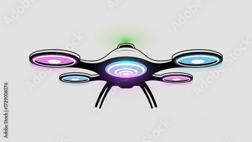Futuristic drone illustration with neon lights for aerial photography and videography projects and designs