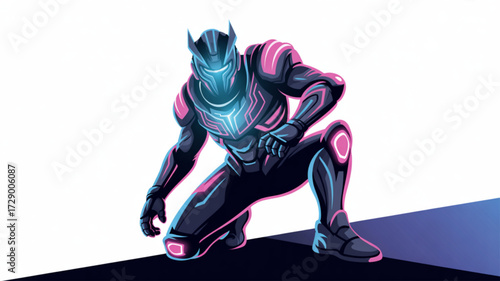 Futuristic cyber warrior illustration with neon accents and advanced armor design for digital art enthusiasts