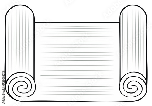 Classic scroll with horizontal lines, simple, monochrome vector illustration