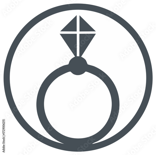 Minimalist diamond engagement ring icon symbolizing love commitment and luxury