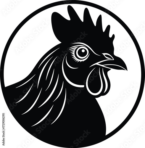 Farm style chicken head banner design with rustic elements