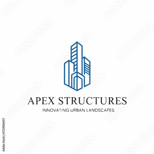 A minimalist blue line art logo featuring three abstract skyscrapers, representing a company focused on innovative urban development and construction.