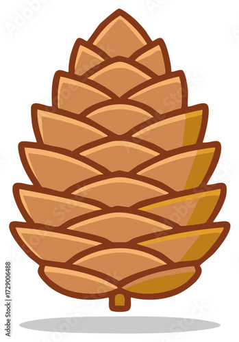 Stylized illustration of a brown pine cone with layered scales