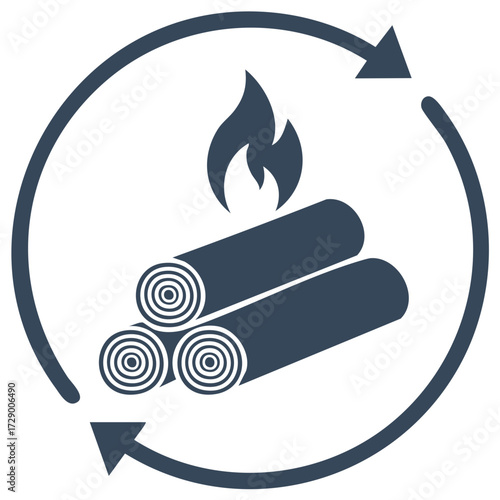 Firewood Burning Icon with Recycling Arrows Symbolizing Energy Conservation