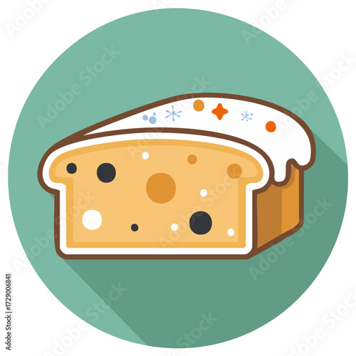 Festive Easter Bread Slice with Icing and Sprinkles Flat Design Illustration