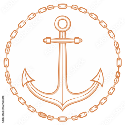 Nautical Anchor Symbol with Chain Ring Emblem Maritime Design Element