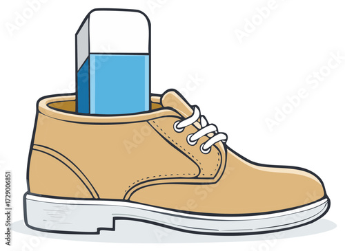 Shoe with a blue eraser inside, concept illustration
