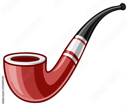 Cartoon style illustration of a red tobacco pipe with a black stem
