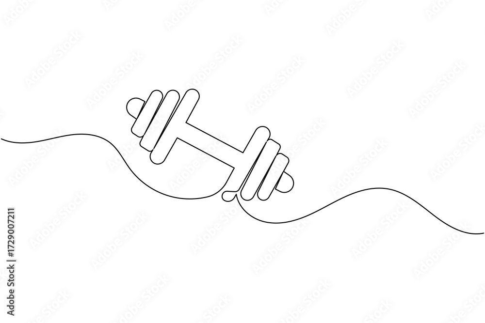 Obraz premium Dumbbell continuous one line art drawing fitness weightlifting vector illustration