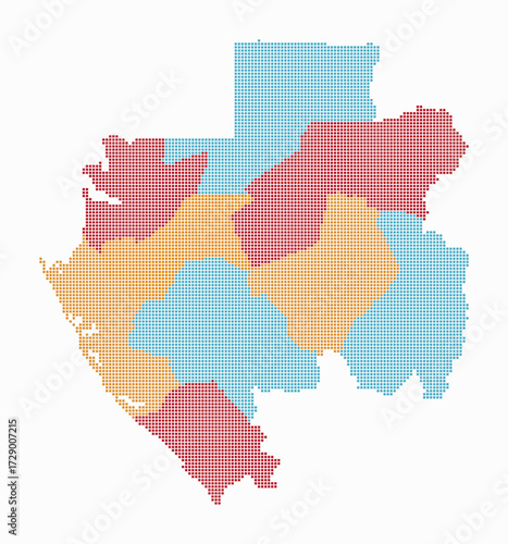 Gabon dotted map. Digital style map of the country on white background. Gabon shape with square dots. Colored dots style. Small size squares. Classy vector illustration.