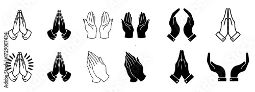 Spiritual Hand Gesture Icons Set – Minimalist Prayer and Meditation Symbols