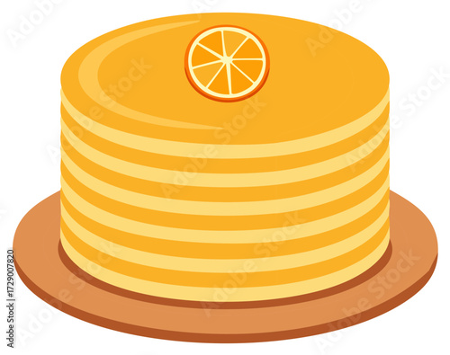 Vector illustration of a tall layered orange cake with a citrus slice garnish