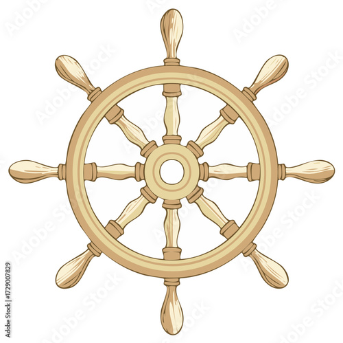Classic wooden ship steering wheel illustration for nautical themes