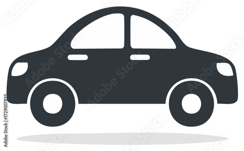 Simple dark grey silhouette of a modern car seen from the side