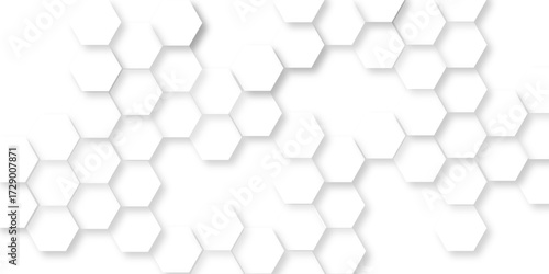 Abstract background with hexagon lines, modern minimal white dented hexagon honeycomb cubes geometry pattern, geometric seamless texture white abstract background, 
