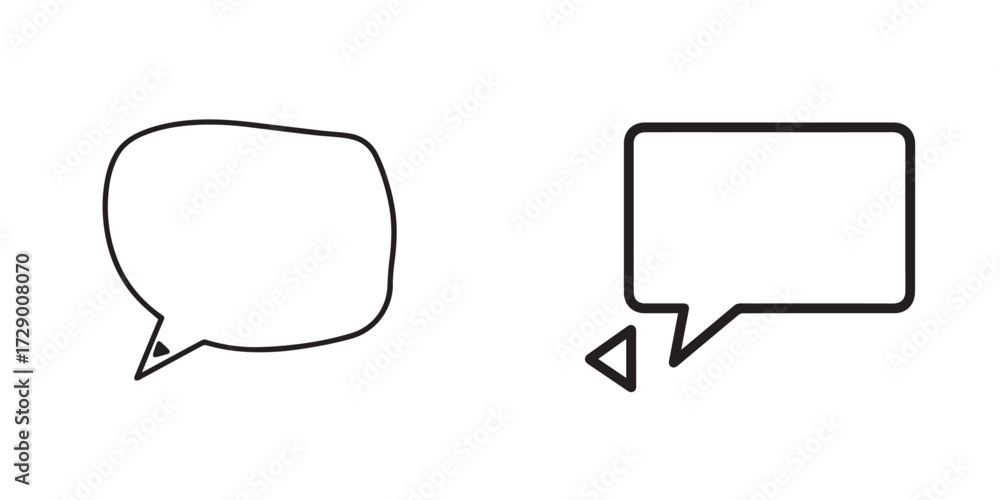 Naklejka premium Two Different Styles of Outline Speech Bubbles on White Background