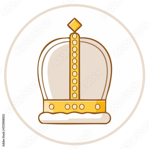 Simple cartoon crown illustration with golden details in a circular frame royal symbol