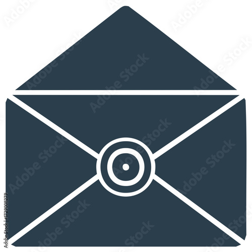 Vector Icon of a Sealed Envelope with a Circular Clasp for Invitations or Business Correspondence