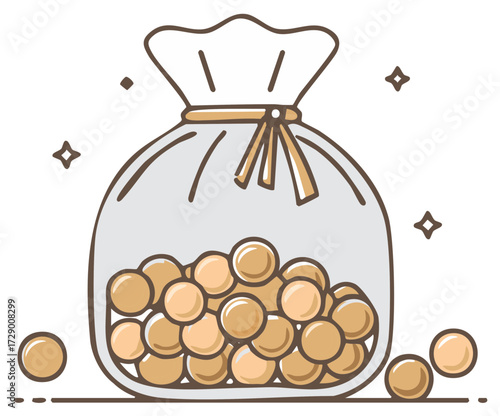 Bag full of golden coins sparkling with luck and wealth