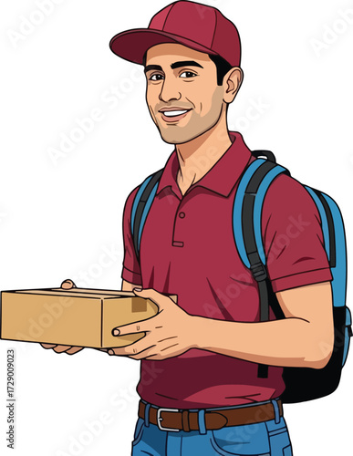 A young delivery boy with an item vector illustration