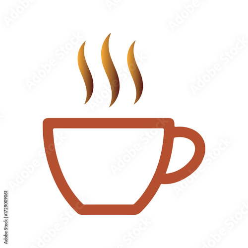 Simple line art icon of a steaming hot beverage in a cup, symbolizing coffee, tea, comfort, and a warm break.